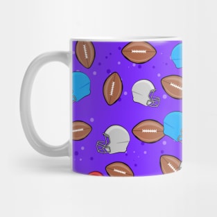 American Football - Helmet & Ball Seamless Pattern - Slate Blue Background Mug